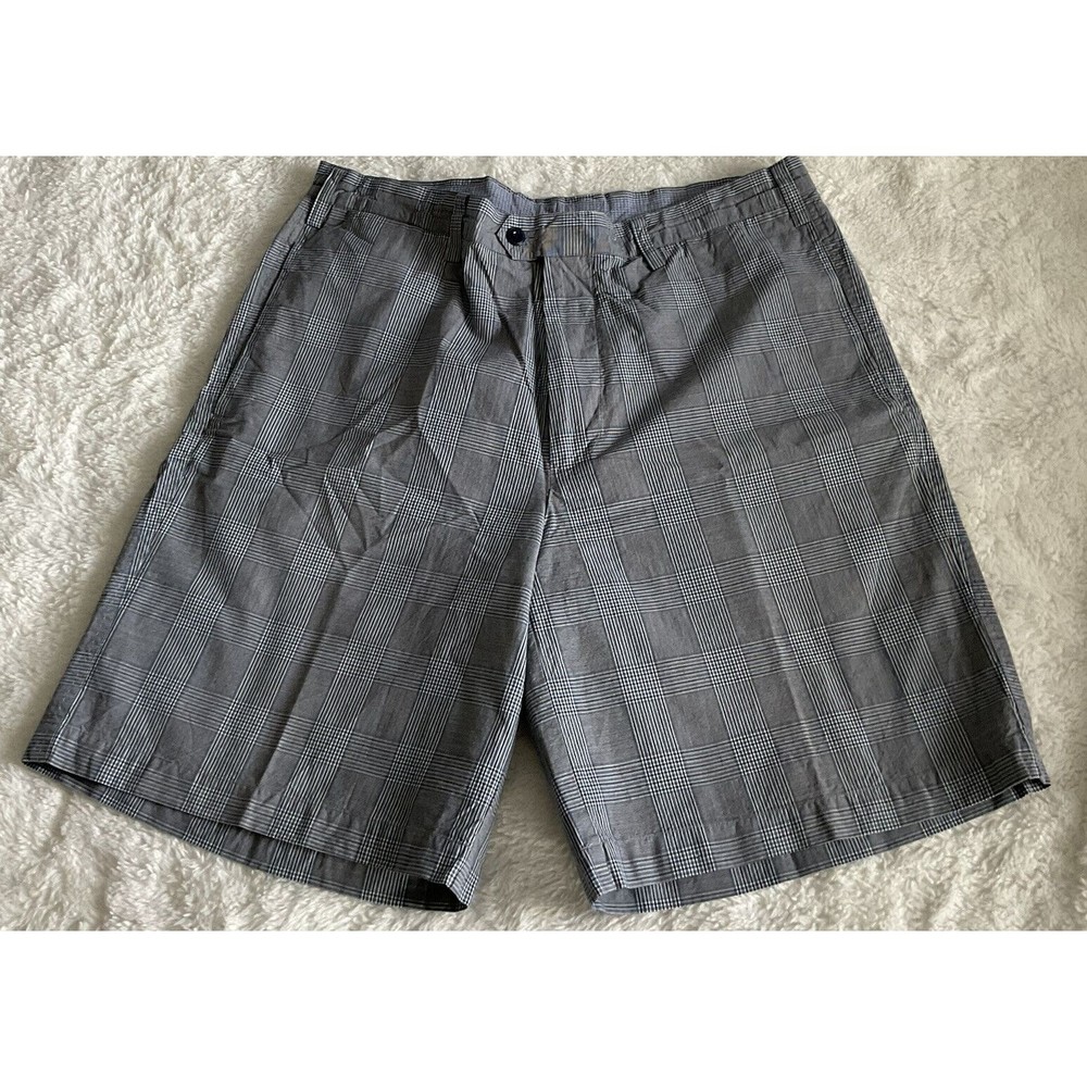 Nat Nast Mens Golf Shorts Blue Plaid Size 34 With 9” Inseam.